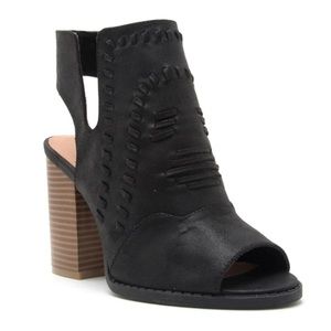 Brand New Black Peep Toe Side Cut Chunky Heel